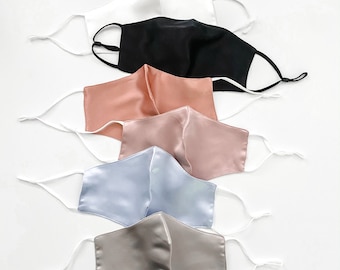 Soft Creamy Satin Face Mask | 2 Layer Reusable Adjustable Ear Loop Face Mask | Scrunchie Haven | Shop Haven Mae