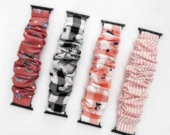 Apple Watch Scrunchie Band Black Connectors 38mm/40mm/41mm/42mm/44mm/45mm Size Floral Series | Scrunchie Haven