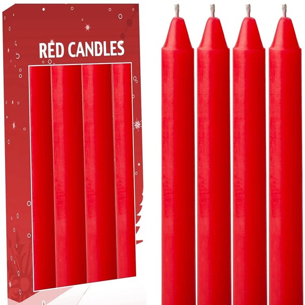 4 pcs Red Set Dinner Taper Candles Candlesticks 7.75 inch Tall x 3/4 inch (0.75 inch) Diameter -Dinner Table, Party Wedding Table Top décor.