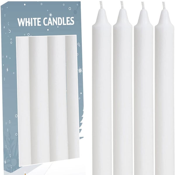 4 pcs White Set Dinner Taper Candles Candlesticks 7.75 inch Tall x 3/4 inch (0.75 inch) Diameter Dinner Table,Wedding and Table Top décor