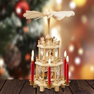 17.5 Inches German Style Christmas Decoration Pyramid Nativity Scene. Holiday Nativity Carousel. 6 Candle Holders. German Design image 3