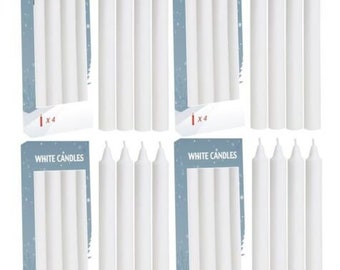 16pcs White Taper Candles Candlestick 7.75 in x 0.75 in. For Dinner Table, Party, Wedding or Table Top décor. Unscented Dinner Candle Sticks