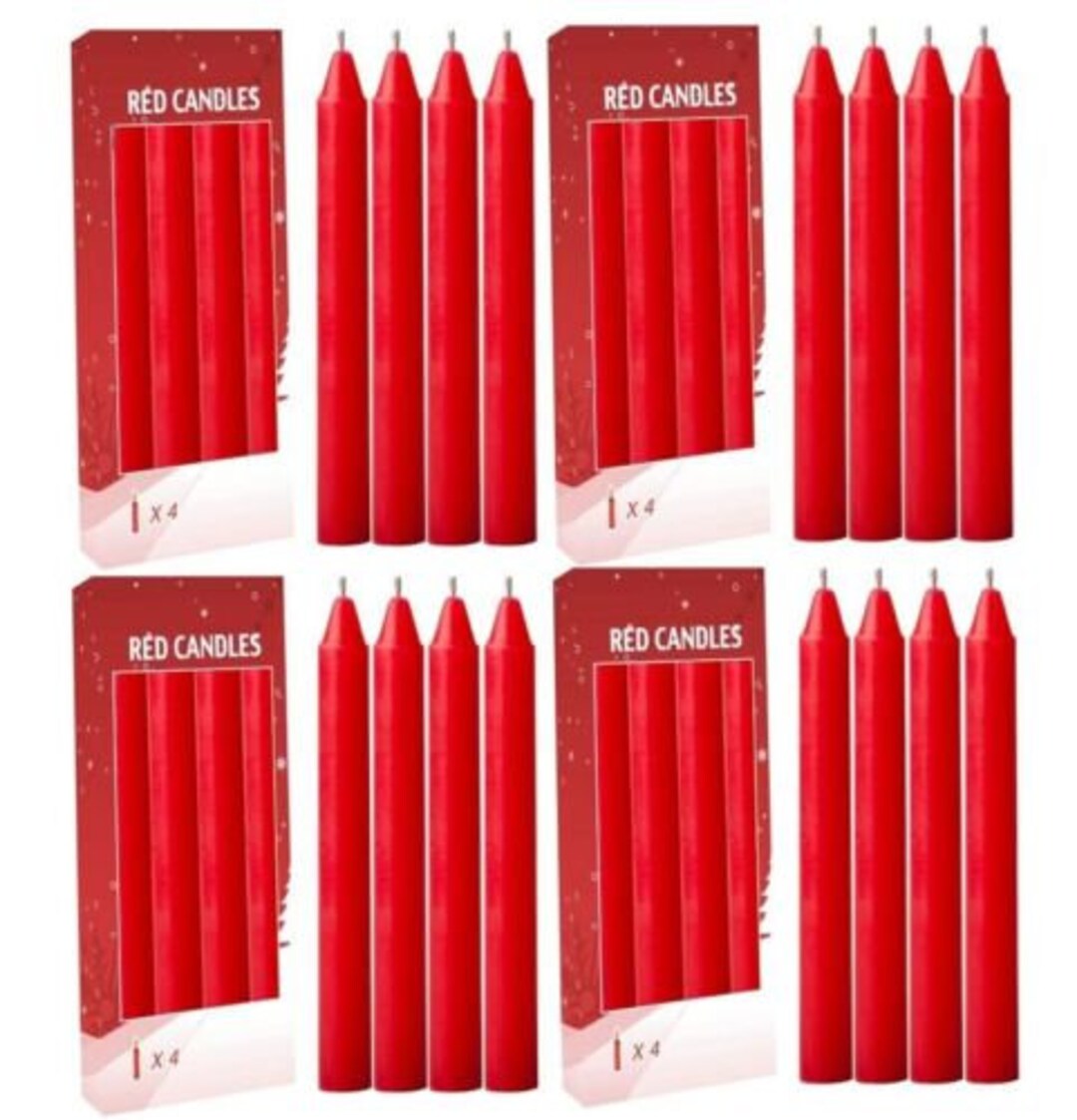 16pcs Red Taper Candles Candlestick 7.75 in X 0.75 In. for Dinner Table