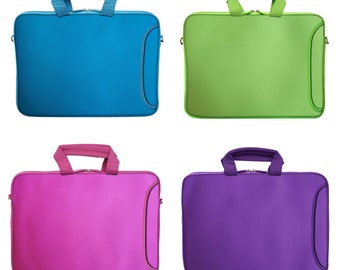 Neoprene 15.6 inch Laptop Sleeve Case Bag w. Hidden Handle Color Green Blue Pink