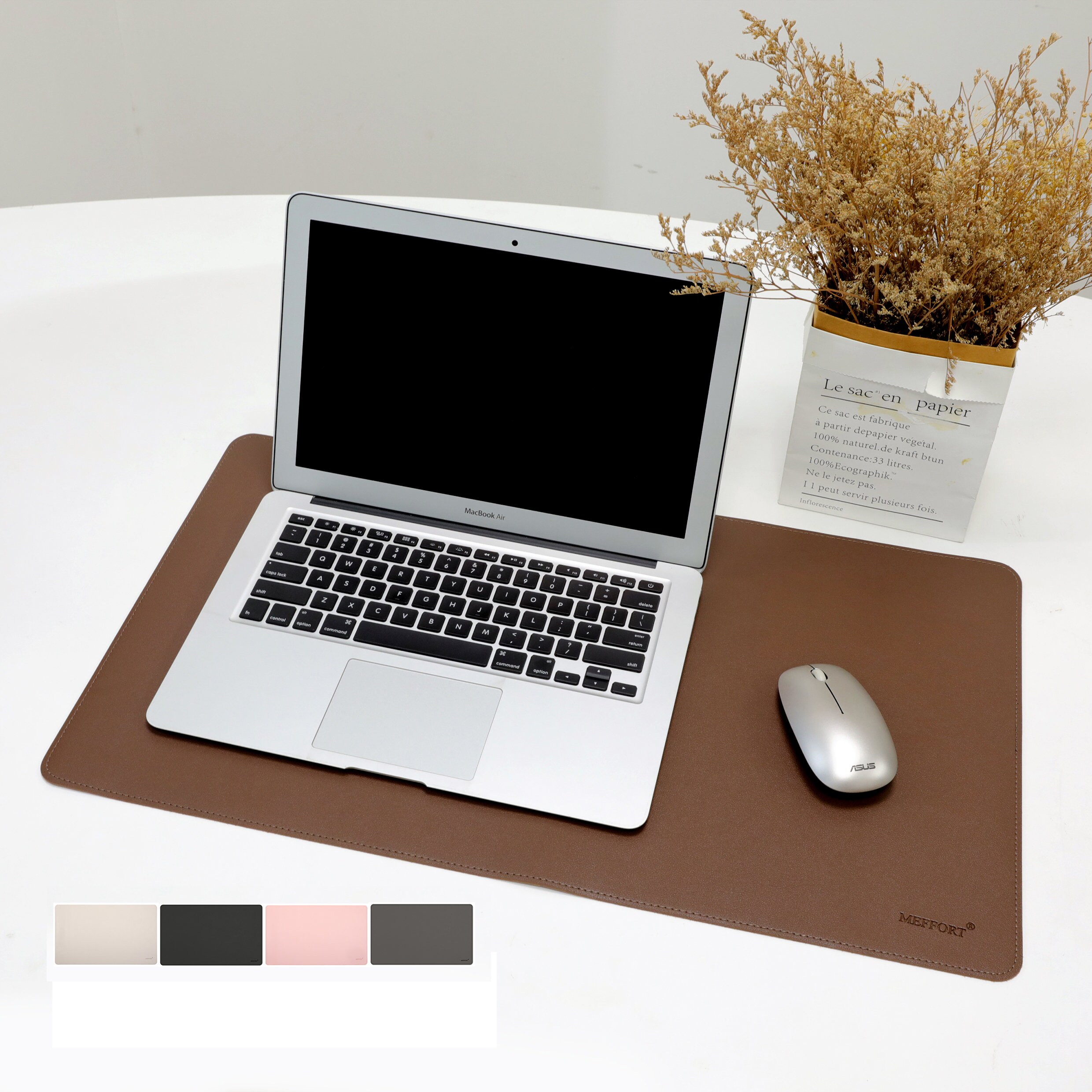 Personalized Full Grain Leather Desk Pad Blotter , Black Leather