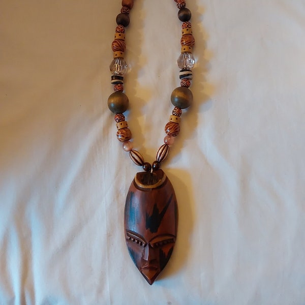 African Handmade Mask Face Pendant Necklace