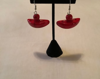 African Red Earrings With Round Beads For Women