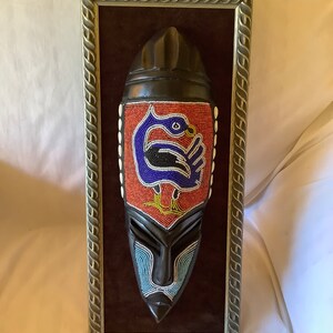 Large Framed Beaded Sankofa Bird Mask for Wall