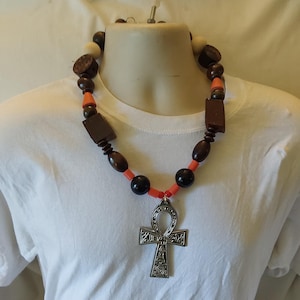 Multicolored Beaded Necklace With Ankh Pendant