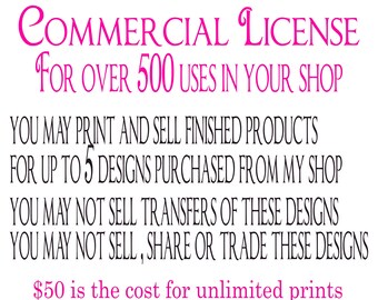 Commercial file use over 500 for up to 5 designs from my shop