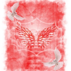 Red heaven clouds Rest in Paradise Memorial design files 6 files with and without wings PNG drop in photo for funeral RIP memorial