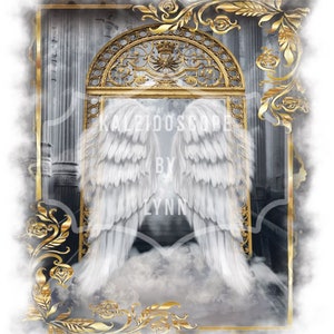 Black and Gold Heaven's Gate Angel Memorial PNG add photo template for funeral RIP memorial sublimation background
