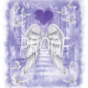 Purple Heart in clouds Heaven Memorial PNG drop in photo for funeral RIP memorial