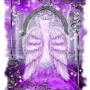 Purple Heavens Gate Angel Memorial PNG Add Photo Template for Funeral ...