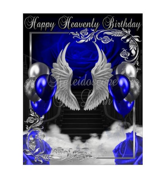 Happy Heavenly Birthday Blue Rose and Silver Memorial PNG Add Etsy