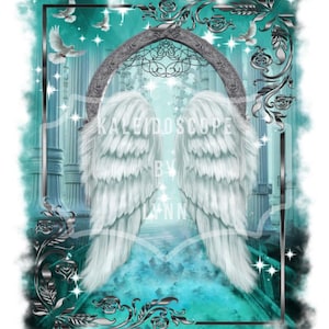 Teal Heavens Gate Memorial PNG add photo rest in peace template for funeral RIP memorial sublimation print background