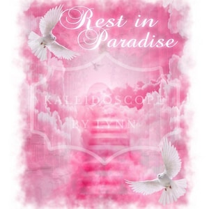 Pink heaven clouds Rest in Paradise Memorial design files 6 files with and without wings PNG drop in photo for funeral RIP memorial