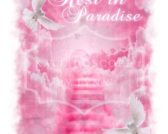 Pink heaven clouds Rest in Paradise Memorial design files 6 files with and without wings PNG drop in photo for funeral RIP memorial