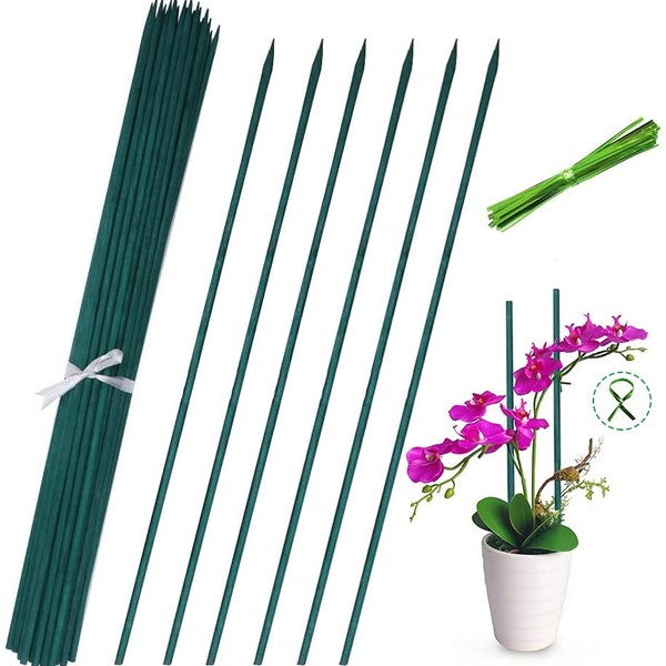 50pcs 15" Green Bamboo Plant Stakes, Plant Sticks Support, Floral Plant Support