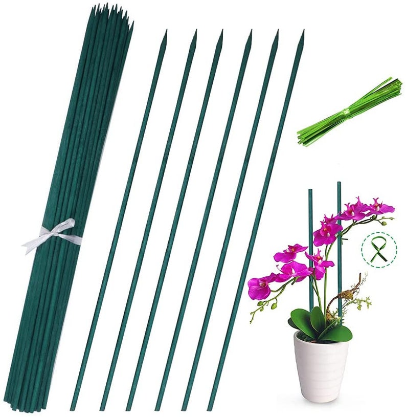 50 Pcs 15 Inch Green Bamboo Sticks, Green Wood Plant Stakes,Plant