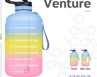 Large 1 Gallon Motivational Water Bottle with 2 Lids (Chug and Straw)