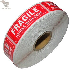 ProLine 1000 Per Roll Fragile Handle With Care 1" x 3" Stickers Labels, Easy Peel and Apply