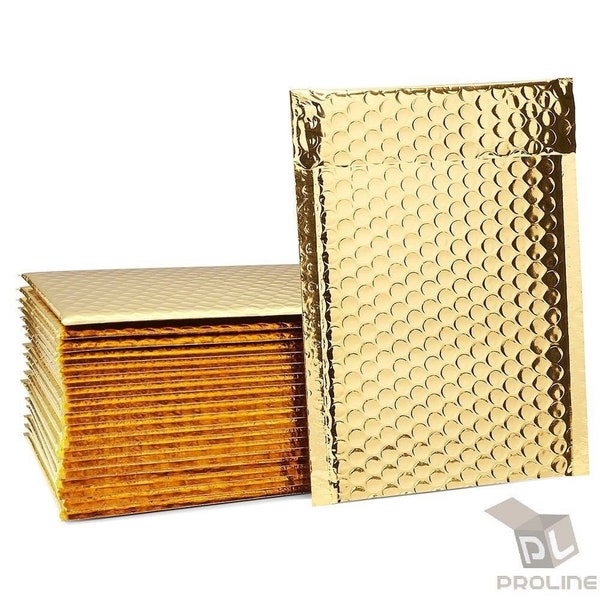 ProLine #000 4" x 8" Metallic Gold Designer Bubble Padded Shipping Mailers Envelopes