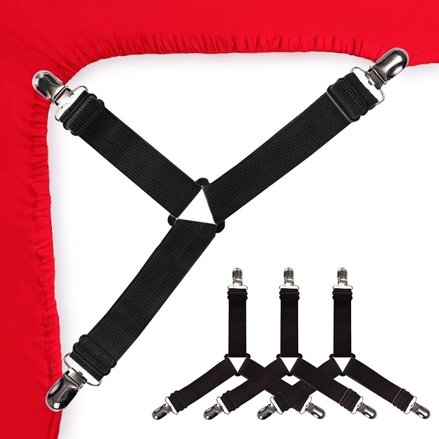 Global Bargains Bed Sheet Holder Grippers Straps Suspenders Elastic Fasteners Garter 4 Pcs