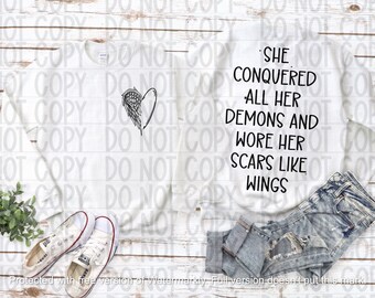 Sie eroberte alle ihre Dämonen und trug ihre Narben wie Flügeltasche und Rücken PNG
