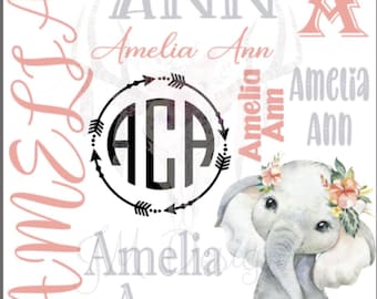 SOFORT DOWNLOAD - Silhouette Studio Personalisierbares Baby Elefanten Design mit Namen zum Sublimationsdruck