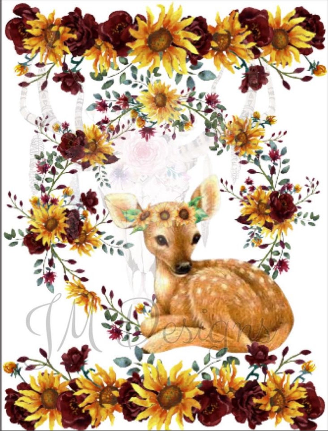 Deer and Sunflower Blanket Design for Sublimation Etsy