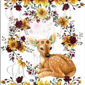 Deer and Sunflower Blanket Design for Sublimation