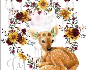 Hirsch und Sonnenblume Decke Design für Sublimation