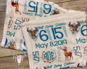 Customizable Buck Baby Blanket with Birth Stat