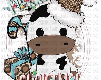 Frohe Weihnachten Kuh Mit Geschenk Digital PNG