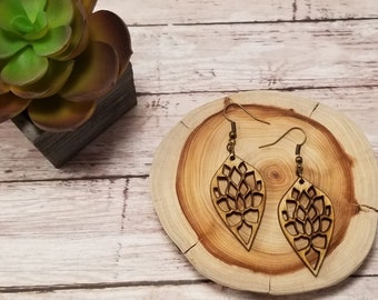 Succulent cutout earrings. Succulent dangle earrings. Desert earrings. Flower earrings. Wood earrings