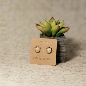 Baby groot earrings. Groot stud earrings. Wood laser cut earrings. Guardians of the Galaxy earrings. Groot accessories. Baby Groot