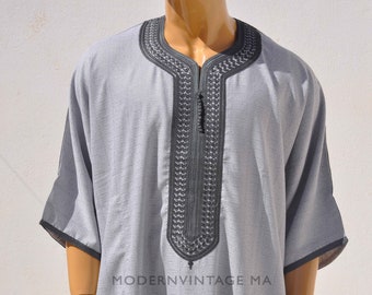 Grey Moroccan Linen Kaftan for Men - Traditional & Elegant Djellaba