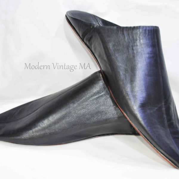 Moroccan shoes , leather shoes, men black shoes, men leather slippers, handmade shoes , moroccan babouche, best gift for him