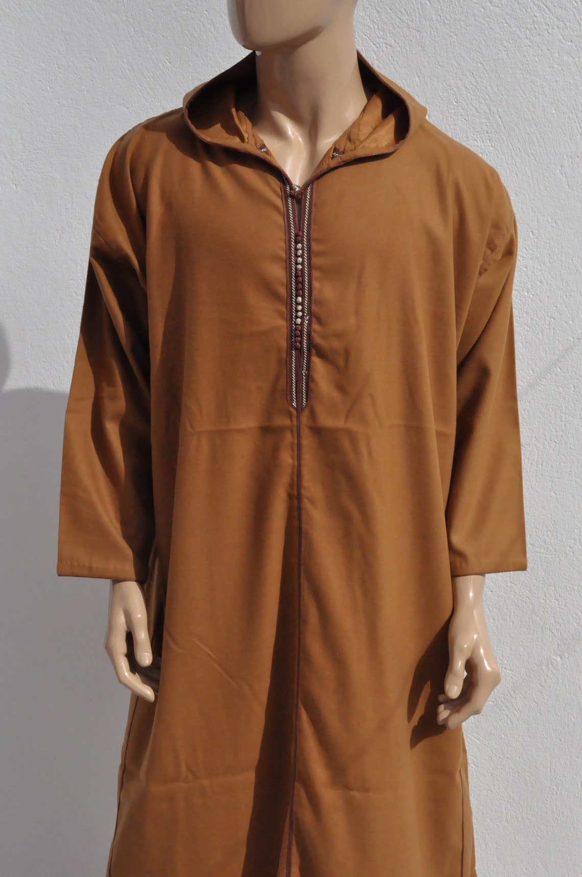 YAOHUOLE Herren-Kaftan Aus Baumwolle-Leinen – Langer Thobe Mit Seitenschlitzen & Taschen (Schwarz, XL)