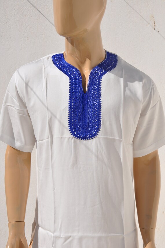 Tunique pour homme T shirt pour homme Tunique marocaine Tissus marocains Tunique d ete Broderie main en coton Etsy France