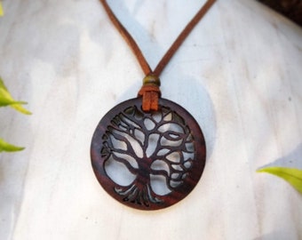 Tree of Life Wood Necklace, Hand Carved  Wooden Necklace