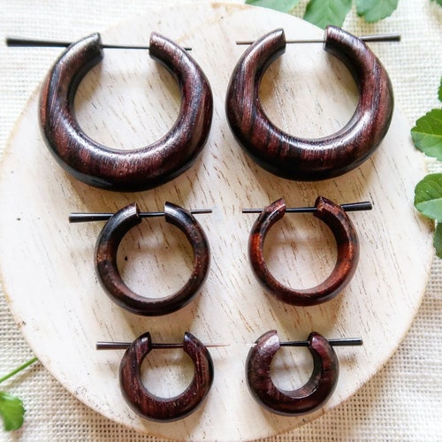 Brown - Hand Carved Wooden Earrings main image 1