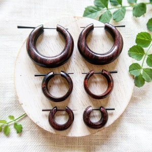 Wooden Hoop Earrings, Brown Wood Earrings, Hand carved Organic