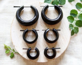 Wooden Hoop Earrings Black Wood Earrings Organic Hand Carved