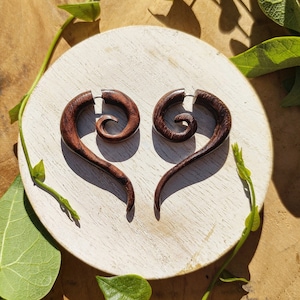 Spiral Wooden Earrings,  Tribal Earring