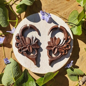 Wooden Earrings, Lotus Tribal Earrings, Brown Wood Earring