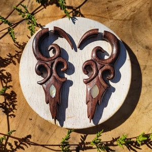 Wooden Earrings, Tribal Earring, Hand Carved