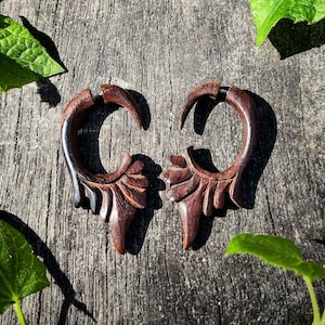 Wooden Tribal Earrings, Hand Carved Earring