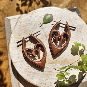 Wooden Hoop Earrings, Wood Tribal Earring, Hand Carved Organic Jewellery